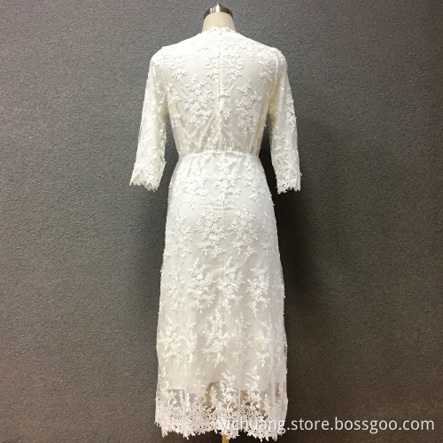 Women's cotton white embroidery long dress